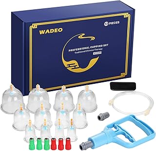 WADEO Cupping Therapy Sets，Chinese Cupping Therapy Professional Acupoint 12 Cups Sets with Pump and Extension Tube for Body Massage, Pain Relief, Physical Therapy, Improve Your Health