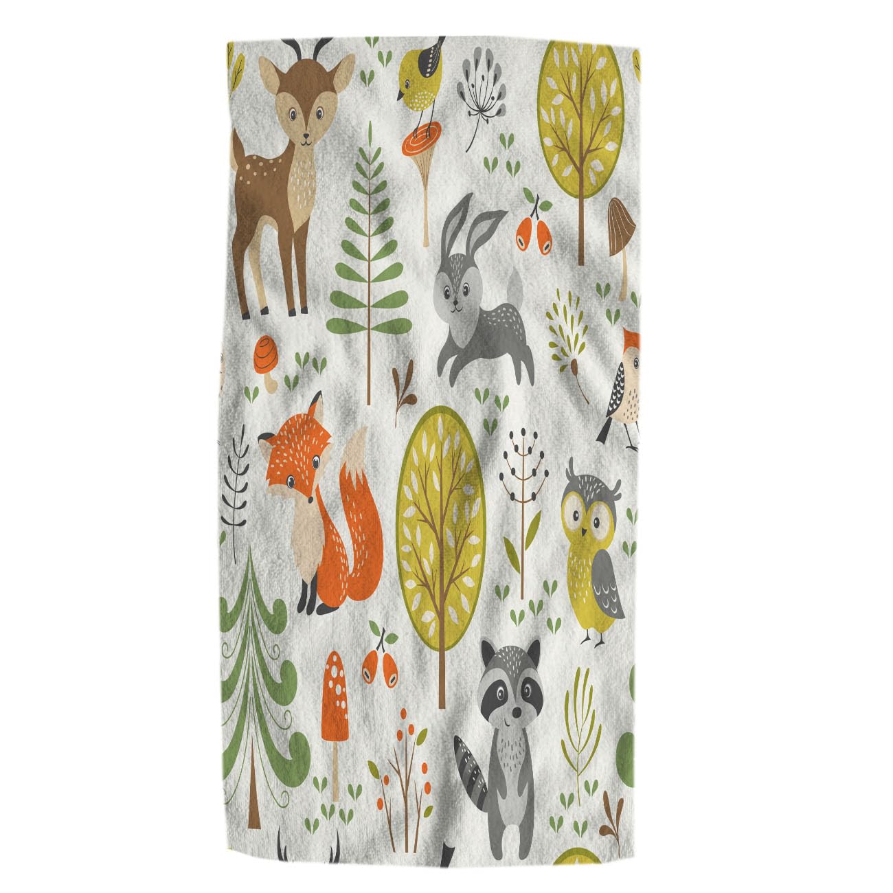Pehede Summer Cute Woodland Animals Hand Towel for Bathroom Trees Mushrooms and Berries Decorative Bath Towels Soft Absorbent Kitchen Hand Towels for Home Kitchen Bathroom Decor 15x30 in