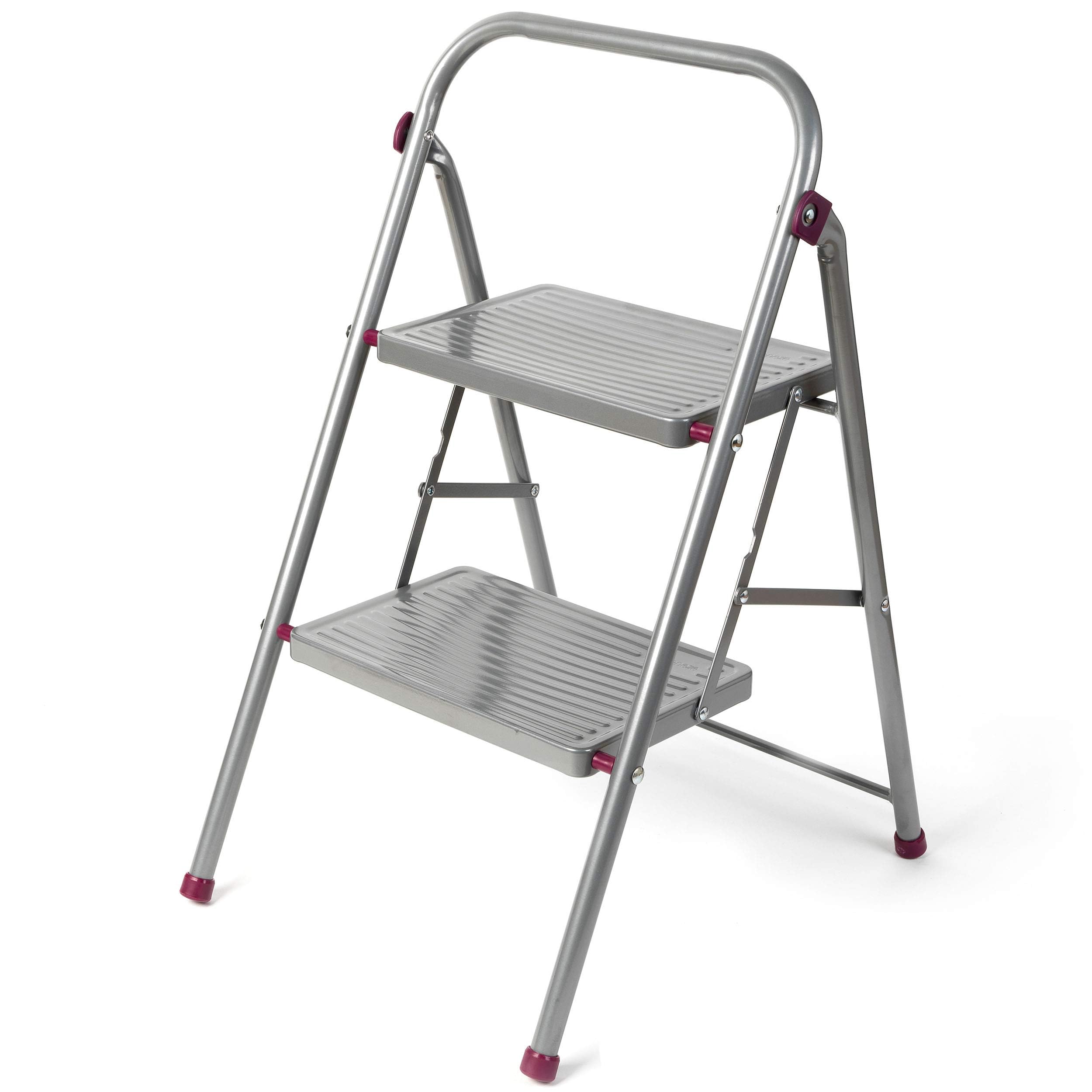 Kleeneze KL068491EU 2-stopniowa drabinka domowa, 80 cm, rózowo-szara, antyposlizgowa, skladana konstrukcja ulatwia przechowywanie, idealna do trudno dostepnych miejsc, maks. obciazenie 150 kg