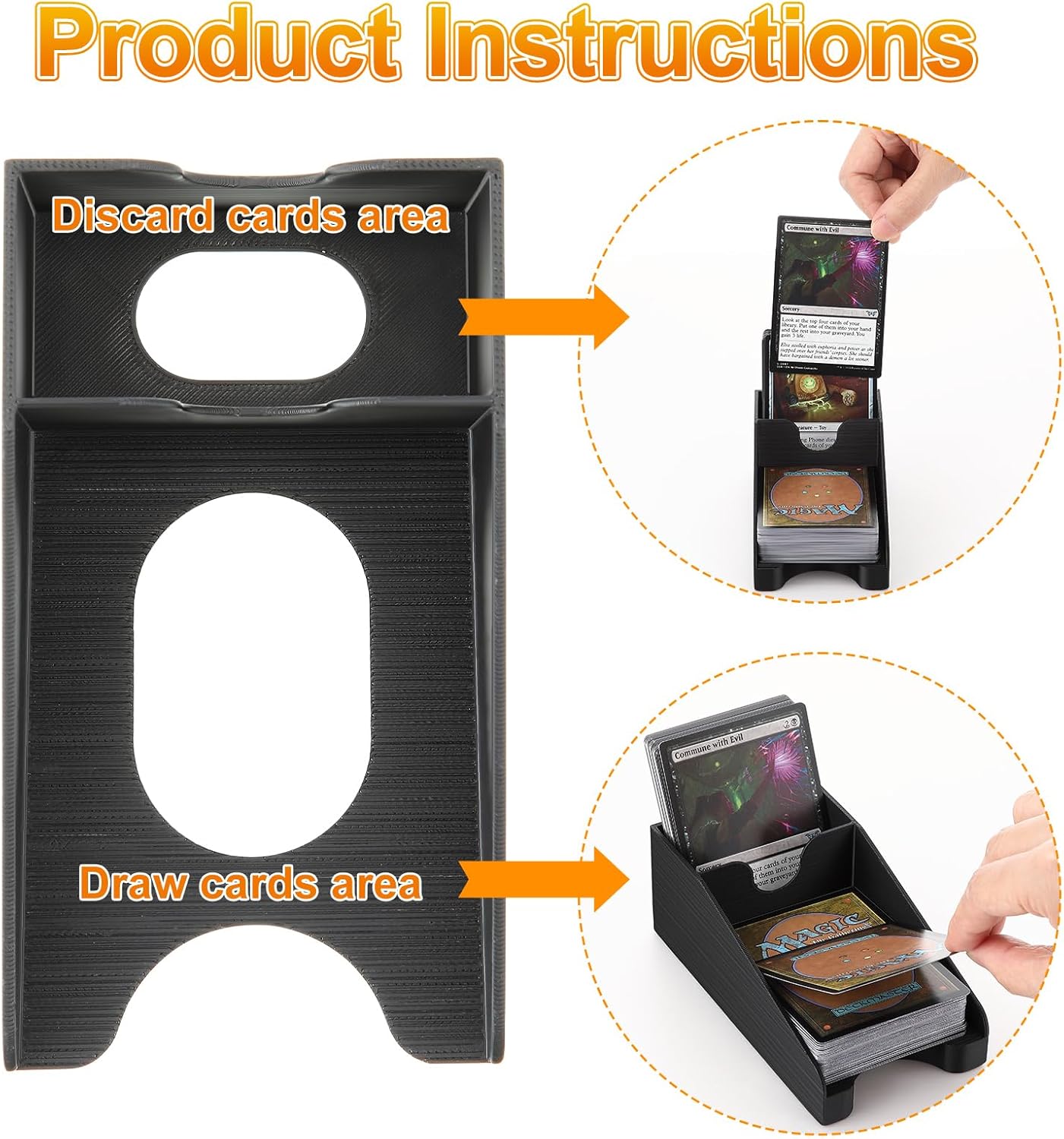 1 Pcs Draw and Discard Card Game Holder for Standard Sized Cards and Sleeves, 3D Printed Card Dispenser Deck Organizer, Non Slip Design on the Bottom, Compatible with TCG for Game Night