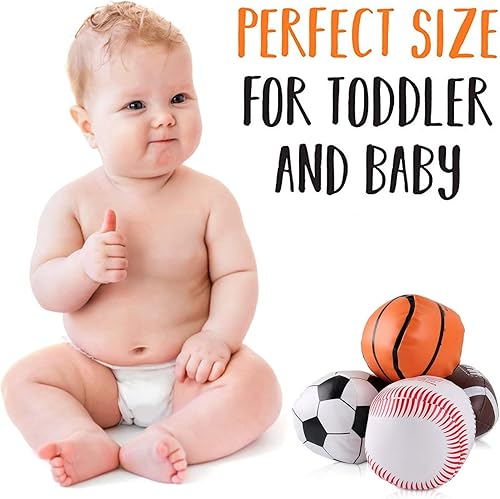 Miniatura 2 de Juego de 4 pelotas deportivas de peluche de 5.0in para niños, juego de 4 (fútbol, béisbol, baloncesto, fútbol)