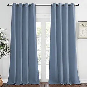 NICETOWN Bedroom Curtain Room Darkening Drapery 102 inches Length - Home Fashion Thermal Insulated Grommet Room Darkening Curtain for Living Room (Stone Blue, 1 Panel, 52 x 102 inches)
