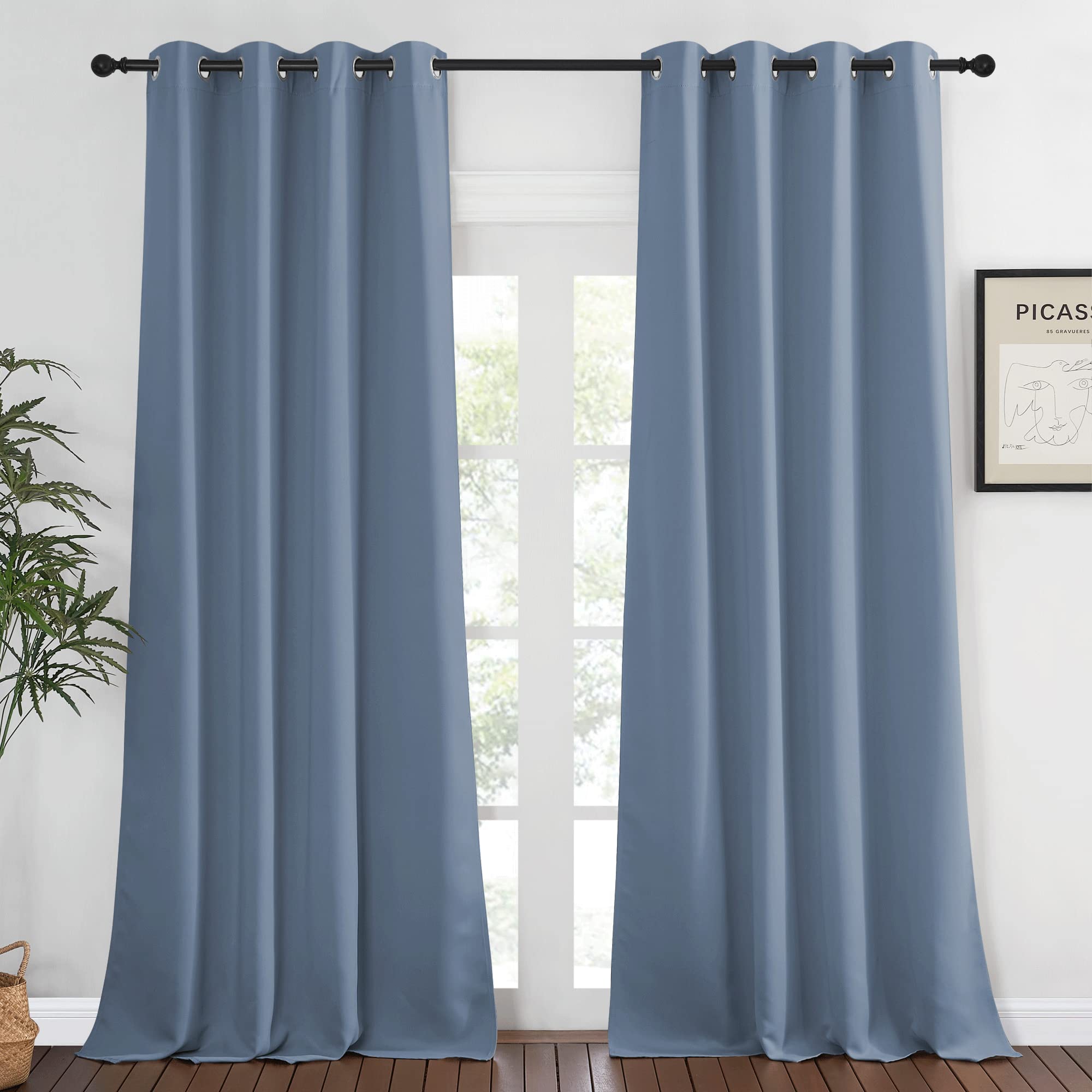 NICETOWN Extra Long Room Darkening Drape - (W52 x L108, Stone Blue, Sold as 1 Panel) Window Treatment Light Blocking Privacy Curtain Panel for Living