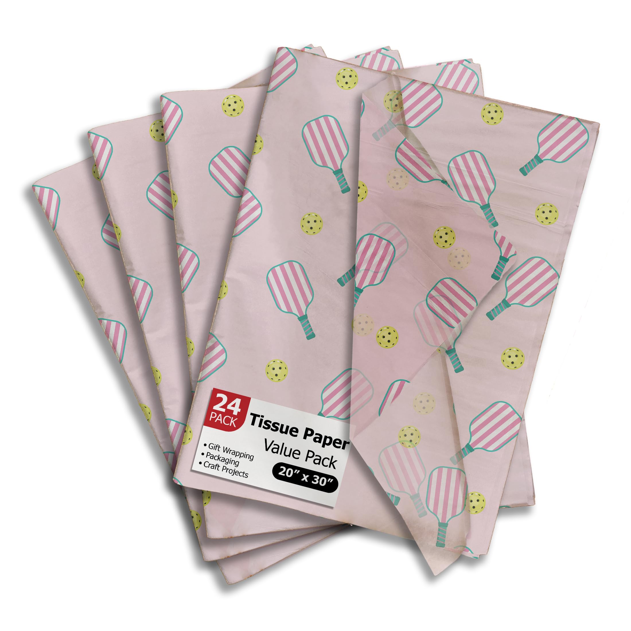 Pro Supply Global Pickle Ball Printed Tissue Paper for Gift Bags or Boxes and Wrapping - Bulk Decorative Art Tissue Paper for Packaging and Gifting | 24 Sheets 20" x 30"