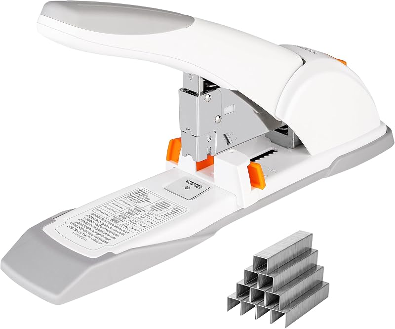 Heavy-Duty Desktop Stapler, 130 Sheets High Capacity, Sturdy with Jammed Staple Remover Mechanism, 5/8" Staples, White