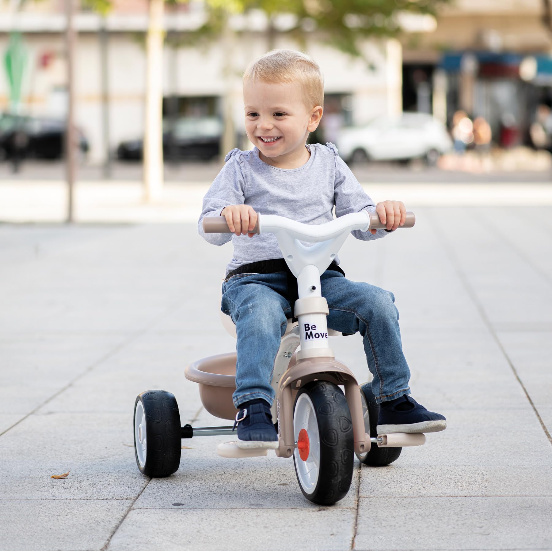 Smoby Triciclo Be Move Confort Beige - Evolutivo 3 en 1, Marco Metálico, Protección Rueda Libre, Barra de Empuje, Asiento Ajustable, Cinturón y Barra de Seguridad, Desde 10 Meses (7600740418)