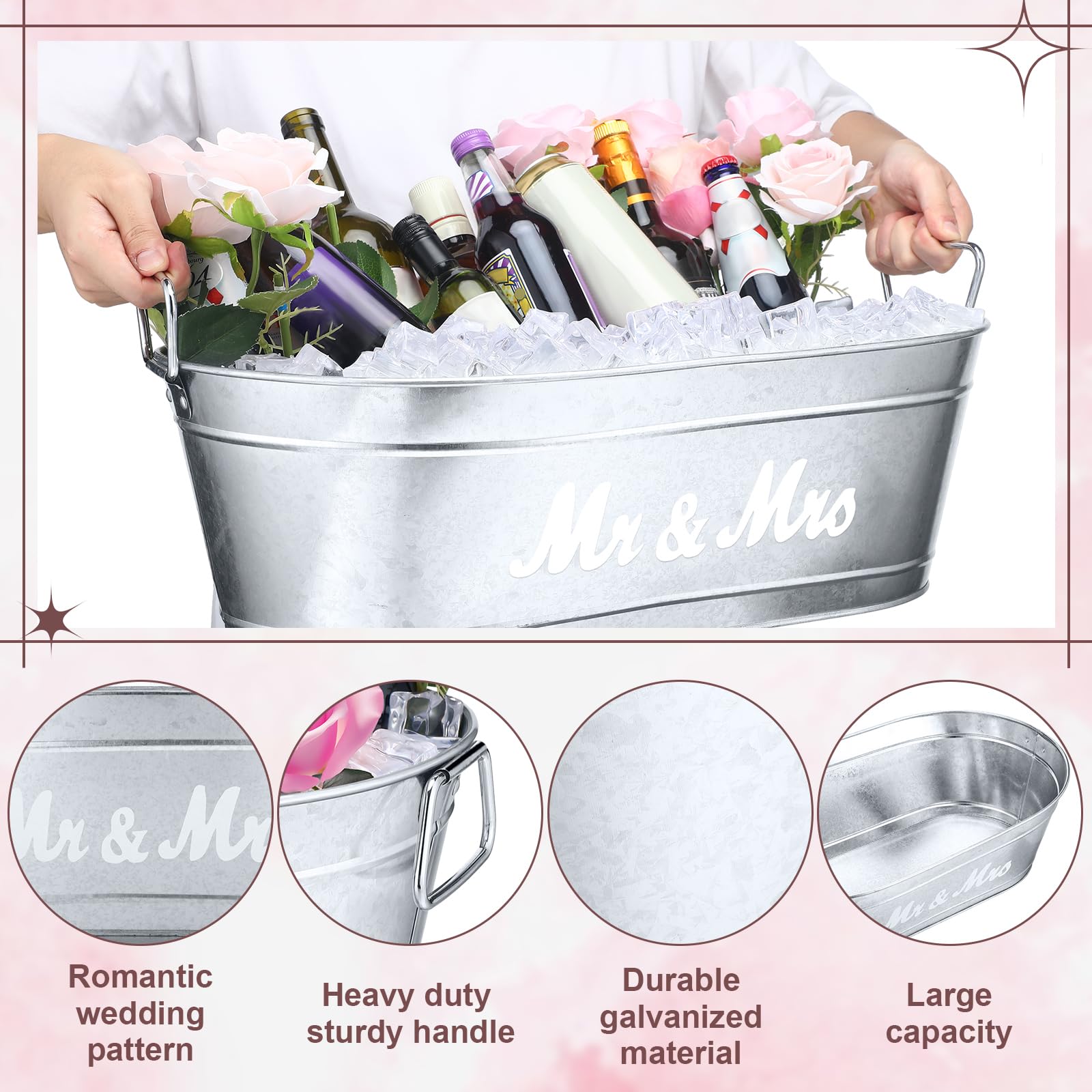 2 tubos galvanizados de 5.5 galones, grandes cubos de bebidas, cubos de bebidas para fiestas con asas, cubos de hielo de metal para fiestas, cubos galvanizados para bodas, Halloween, Navidad (Mr y