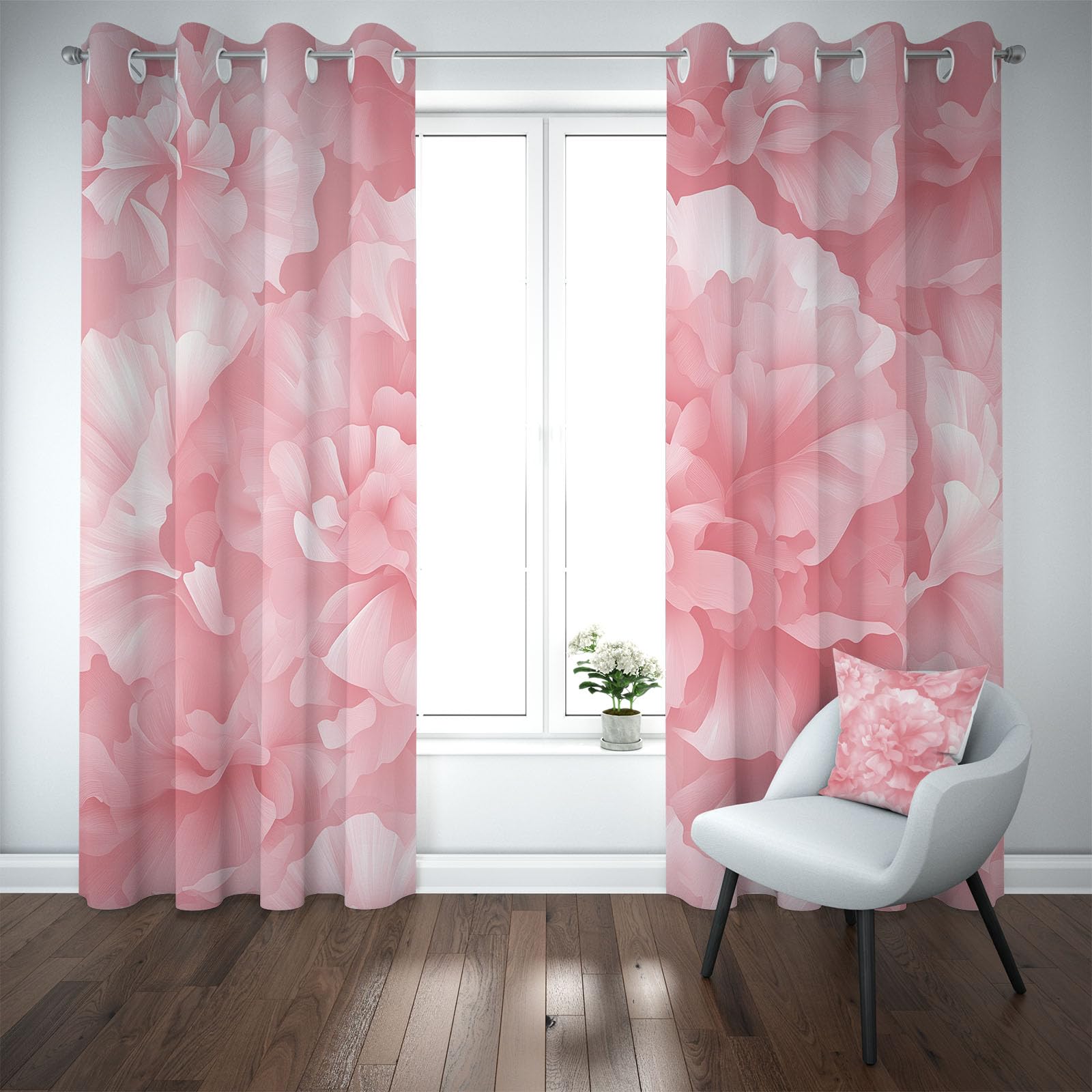 Motif Fleur Pivoine Aquarelle Double Rideaux Occultant Floral | Botanique Chinois Rideau Opaque à Oeillets Rideaux Thermique Anti Chaleur Lot de 2 Isolant UV 70x225 cm Chambre Salon