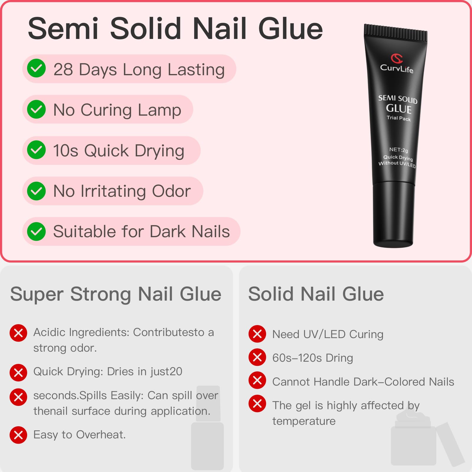 Strong Nail Glue for Press-Ons - CurvLife 5 Pack -5