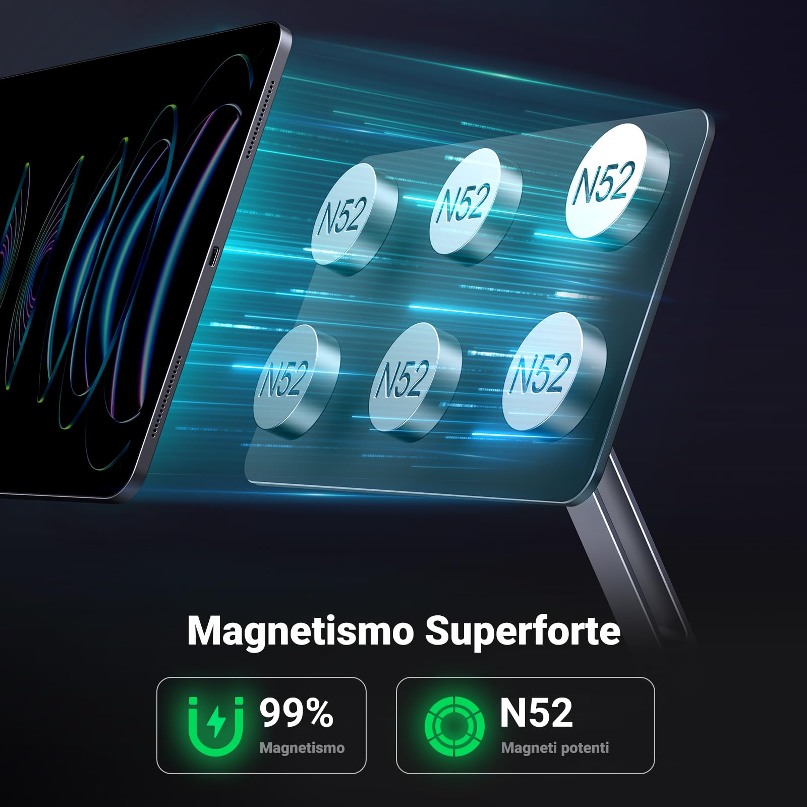 UGREEN Supporto magnetico da scrivania per iPad Pro 12.9 girevole a 360 ° pieghevole regolabile in altezza Supporto da viaggio portatile in alluminio compatibile con iPad Pro 12,9 pollici