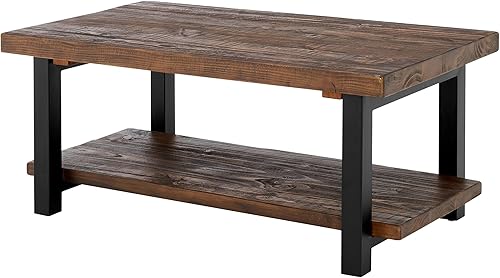 Miniatura 9 de Alaterre Furniture Pomona - Mesa de centro rústica con estante de almacenamiento, mesa industrial moderna de metal y madera maciza de 42 pulgadas,