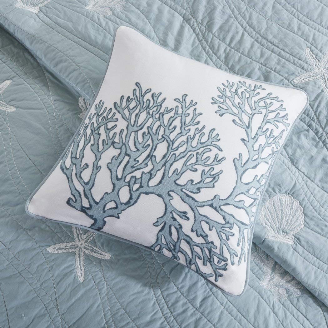 Aeiniwer 4 Piece Chic Grey Blue White Full Queen Coverlet Set, Beach Themed Bedding Seashell Starfish Stylish Trendy Modern Pretty Nautical Beach Seaside Coastal Cute Coral, CottonF