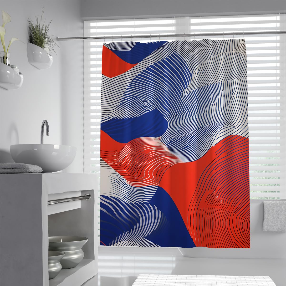 UIRINGART Urban Chic Striped Waves Shower Curtain W150xL180cm Modern Abstract Geometric Curving Lines Pattern Waterproof Mildew Resistant Small Bathroom Screen With Hook