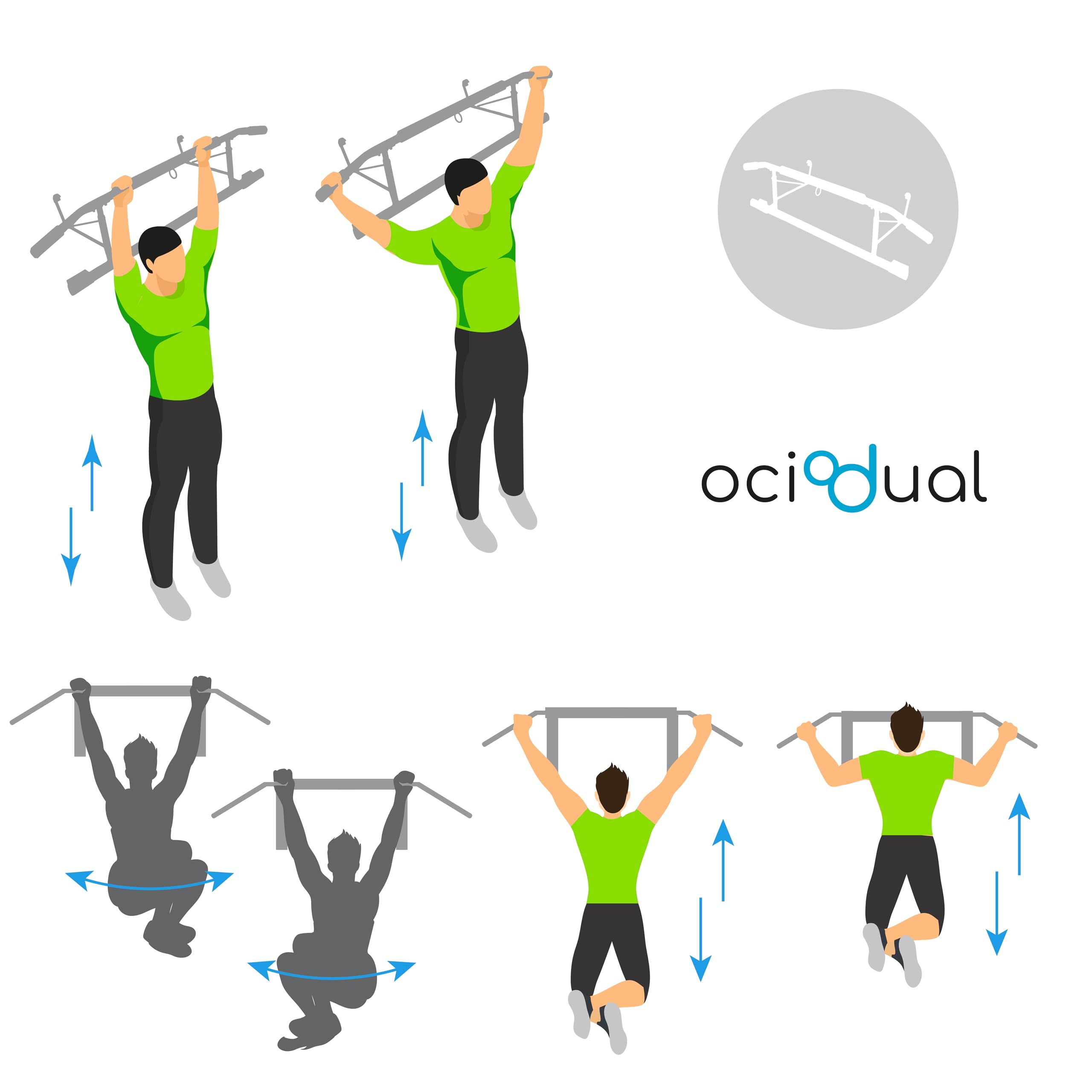 OcioDual Barre Traction Porte Sans Vis + Sangles de Suspension, Barre de Traction Porte, Pull Up Bar Door, Calisthenics Equipment, Boxing, Pliable, Fitness à Domicile