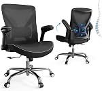 Ergalithic Office Ergonomic Home Chair-Computer PU Leather X-Shaped Desk Chair-Gaming Chair with Adjustable Flip-up Armrests Lumbar Support Mesh Executive Chair for Long Hours Office(Black)