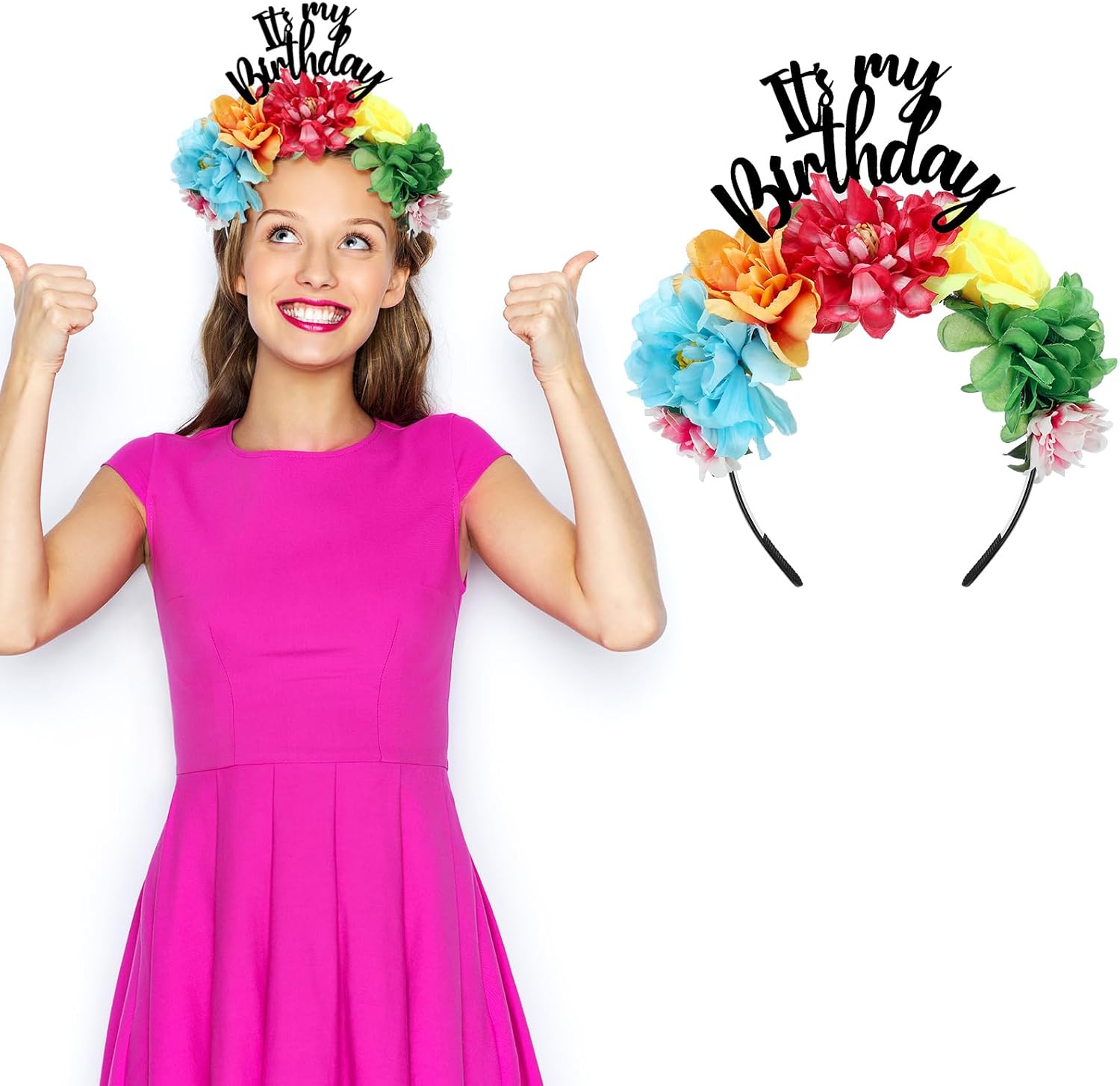 Hoteam Happy Birthday Headband Mexican Flower Cinco De Mayo Crowns for Women Birthday Fiesta Party Decorations Photo Booths