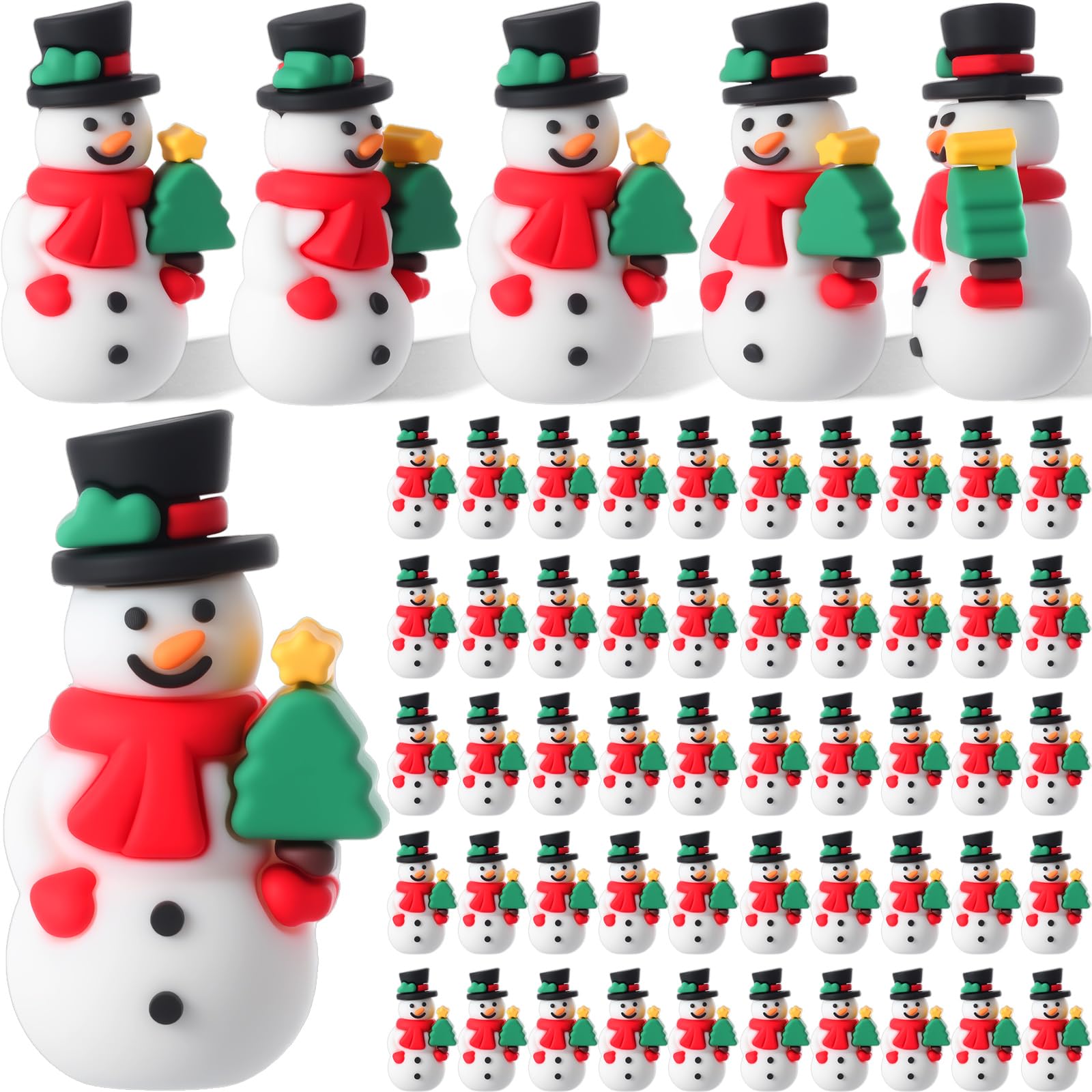 Chunful 50 Pcs Mini Christmas Snowman Figures Tiny Snowman Statue to Hide and Seek Game Little Rubber Snowmen Figurines for Christmas Party Gifts Table and Hung on The Xmas Tree Decorations — image 1