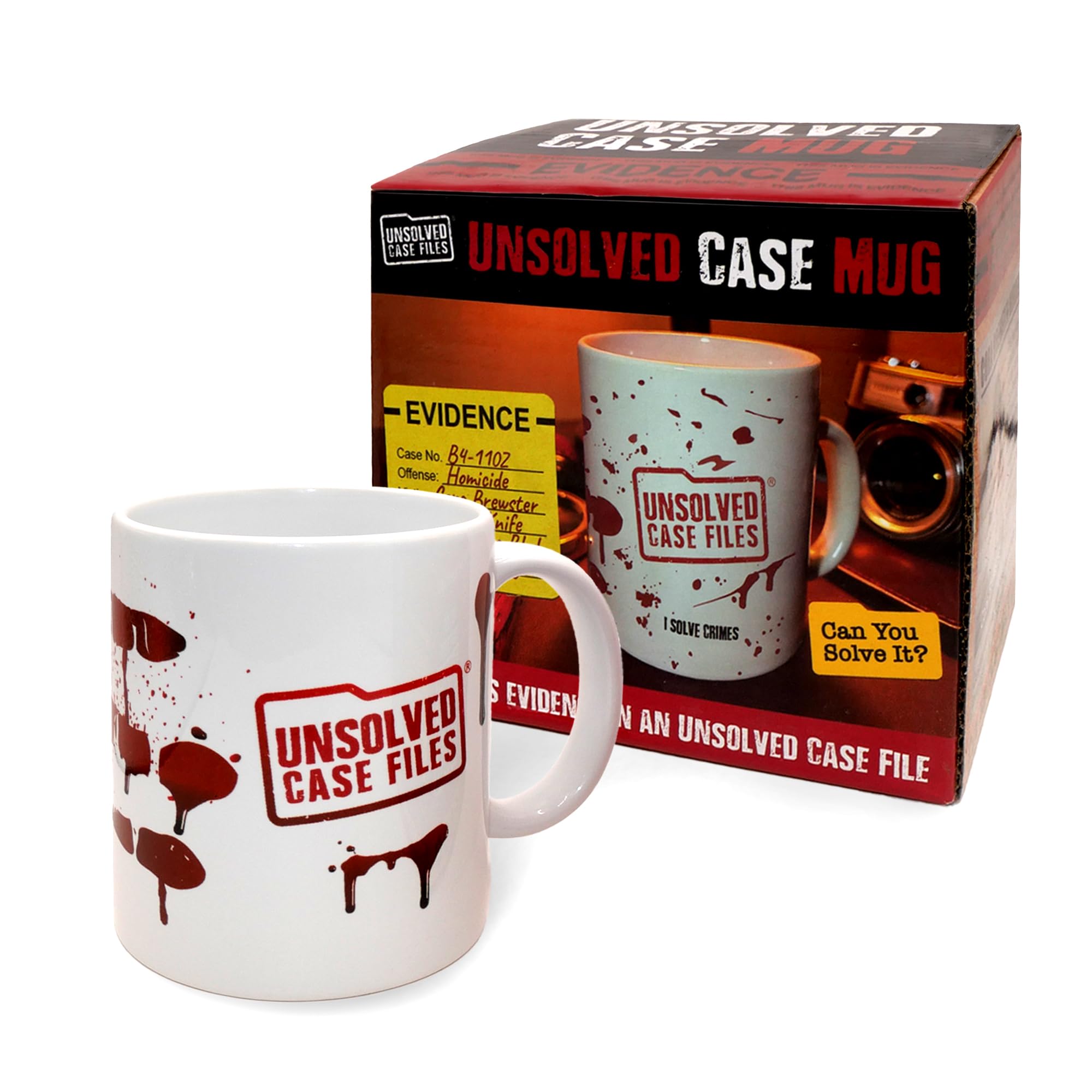 Unsolved Case Mug - Evidence from a Fictional Crime Scene - Solve a Free Mini Murder Case - Fun Gift for True Crime Fans - Murder Mystery Mug