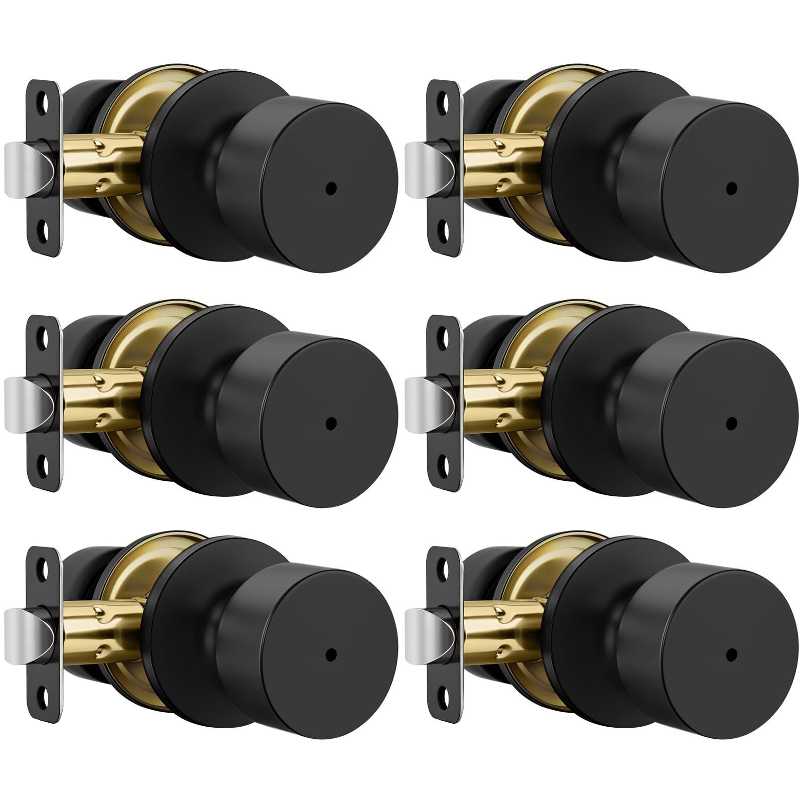 Matte Black Door Knobs - 6 Pack Privacy Locks -1