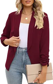 POGTMM Blazer feminino de manga 3/4 com frente aberta, cardigã para trabalho e escritório