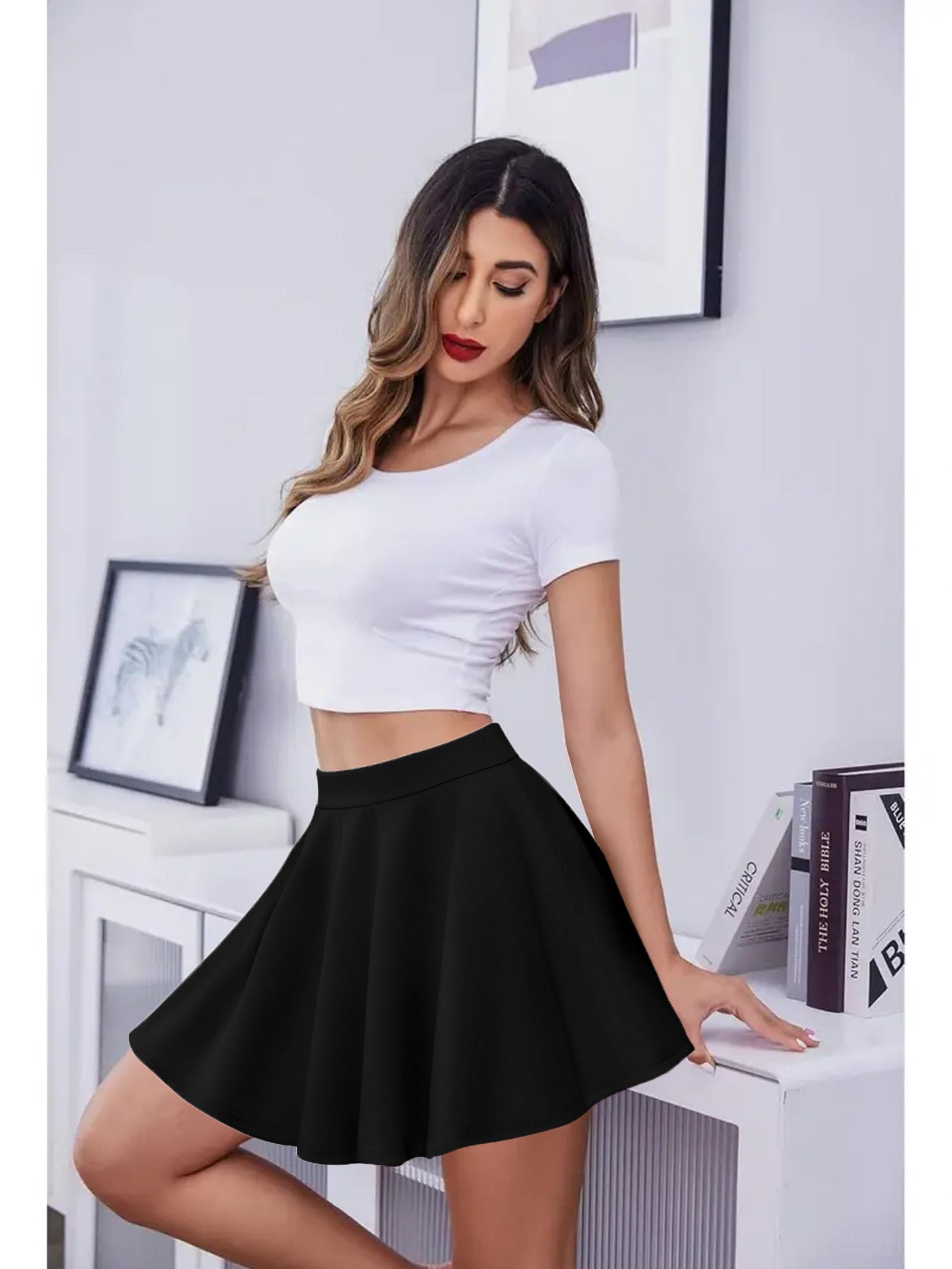 Zeagoo Women's Skirt Basic Mini Skater Skirt 2025 Fall Skirts Stretchable High Waist A-Line Dance Skirts
