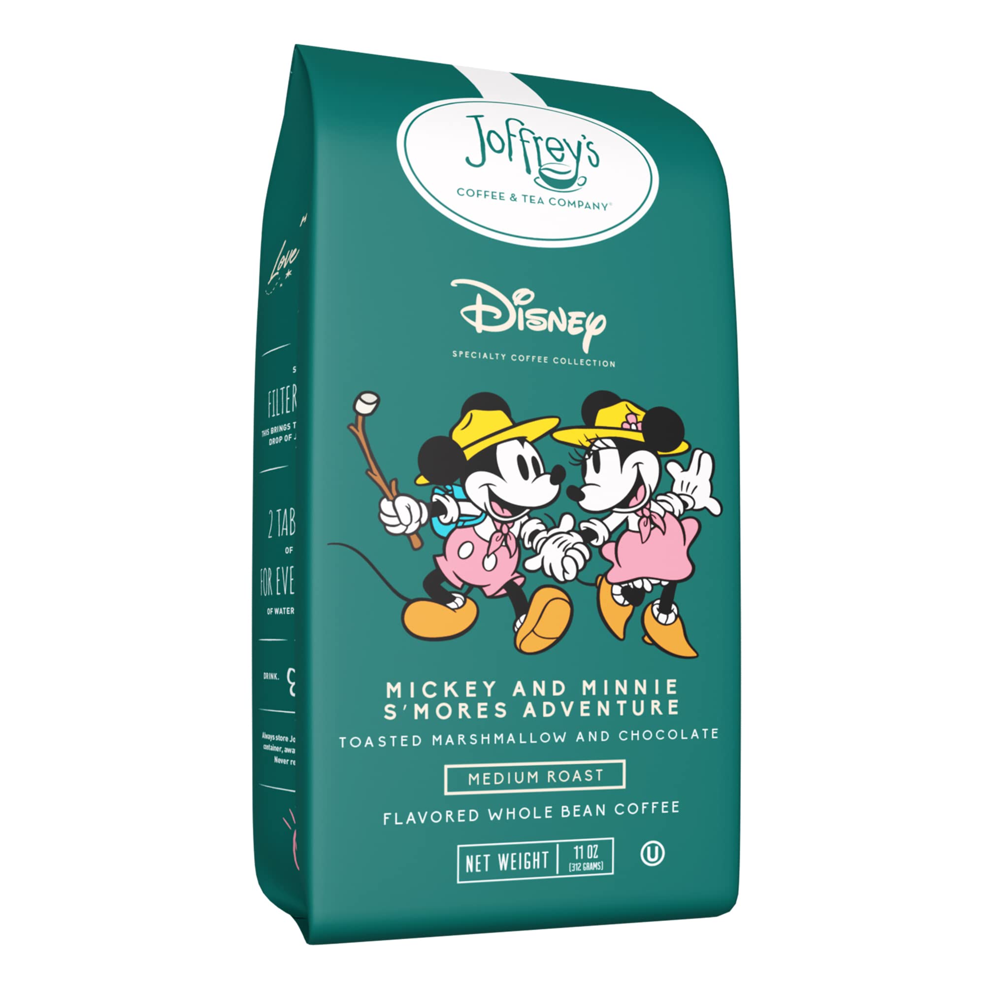Joffrey's Coffee - Disney Mickey & Minnie S'mores Adventure, Disney Specialty Coffee Collection's Summer Seasonal Sips, Medium Roast, Toasty S'mores Flavor, Brew or French Press (Whole Bean, 11 oz)