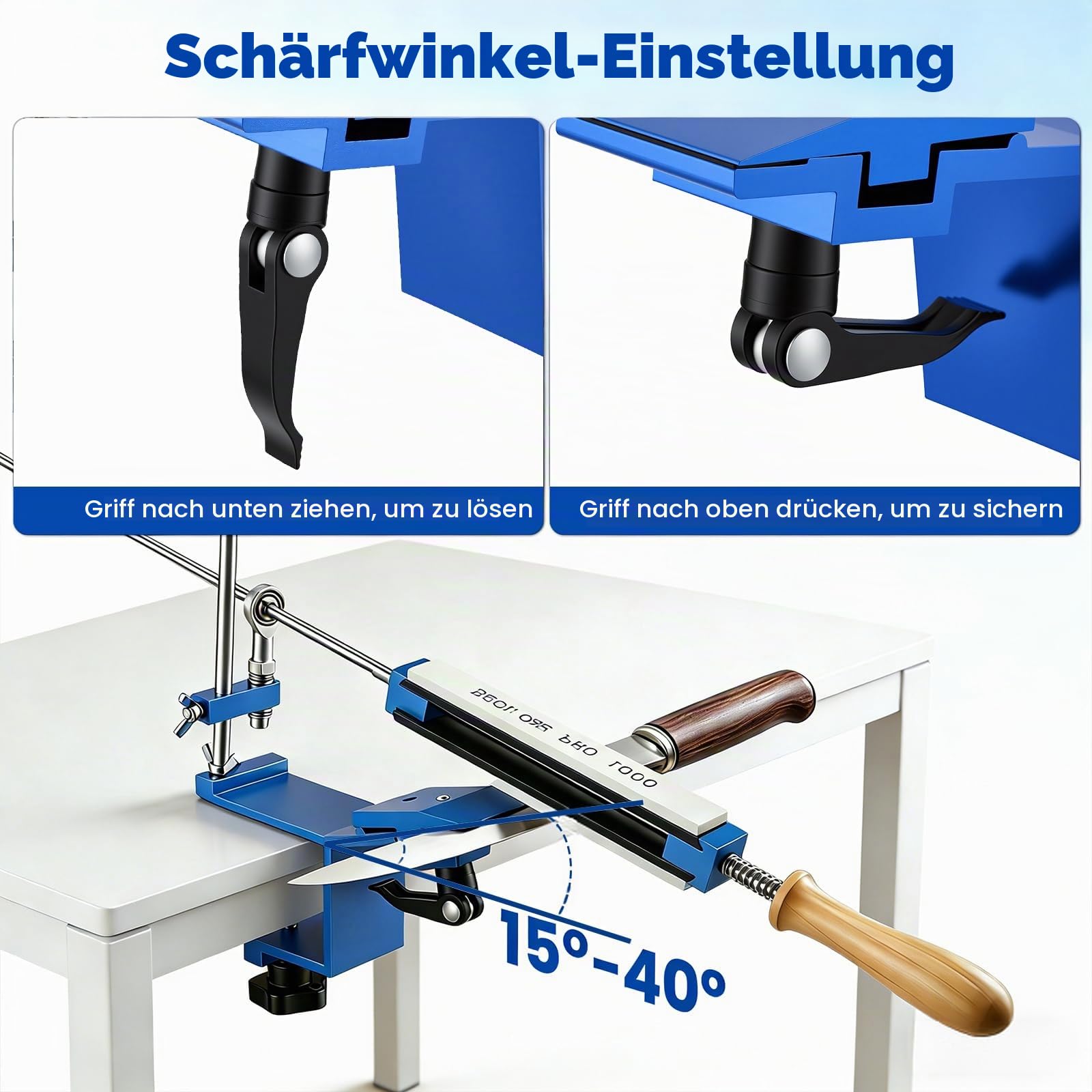 Messerschärfer mit 8 Schleifsteine, Messerschärfsystem Festwinkel mit Schnellspann-Design, Professionelles Schleifmittel-Haltesystem für Feinschleif-Polierwerkzeug