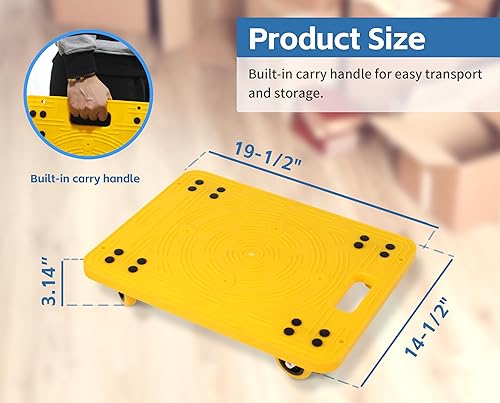 Miniatura 2 de MaxWorks 50840 High Visibility Yellow 300-lb Capacity Movers Dolly with 4 Swivel Casters, 19-1/2" x 14-1/2" Platform