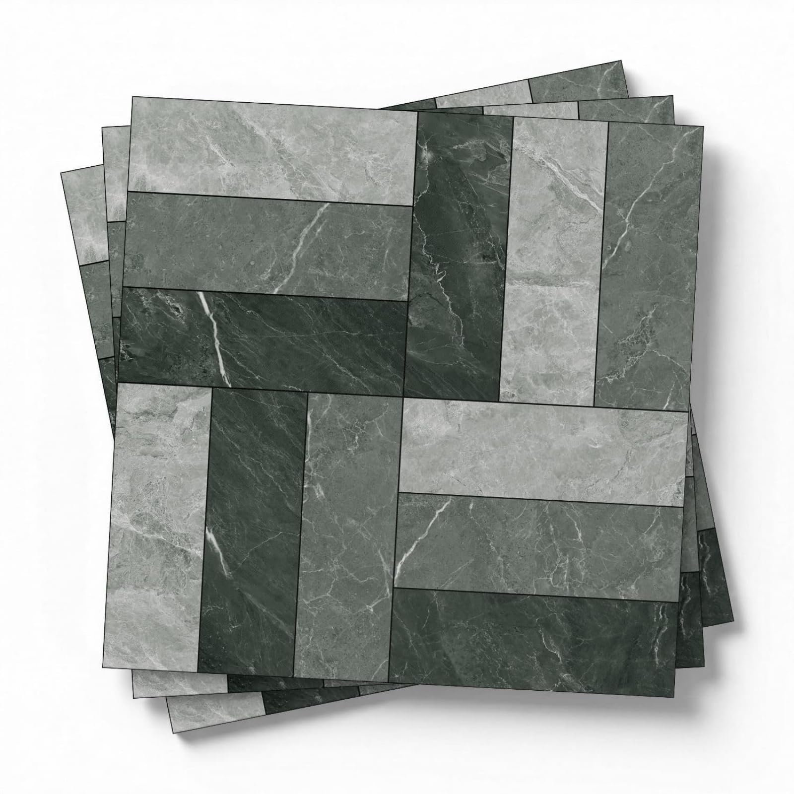 LMYSXAOZ Stick on Kitchen Tiles Green Gray Marble Self Adhesive Wall PVC for Fireplace Surround Furniture Decoration Backsplash Bathroom Tile Stickers Waterproof