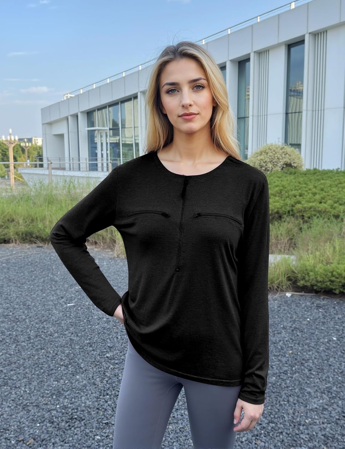 Chemo Port Shirts for Women 2 Side Snaps Long Sleeve Wear Post Surgery Recovery Tee Snap Tear Away Side Zippers Off Shirt - Image 3