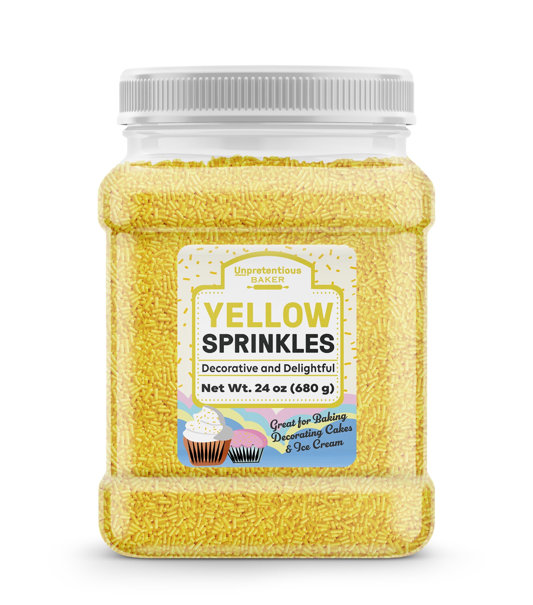 Unpretentious Yellow Sprinkles , 1.5 lb, Bright & Colorful Jimmies, Decorative & Fun Topping for Baking