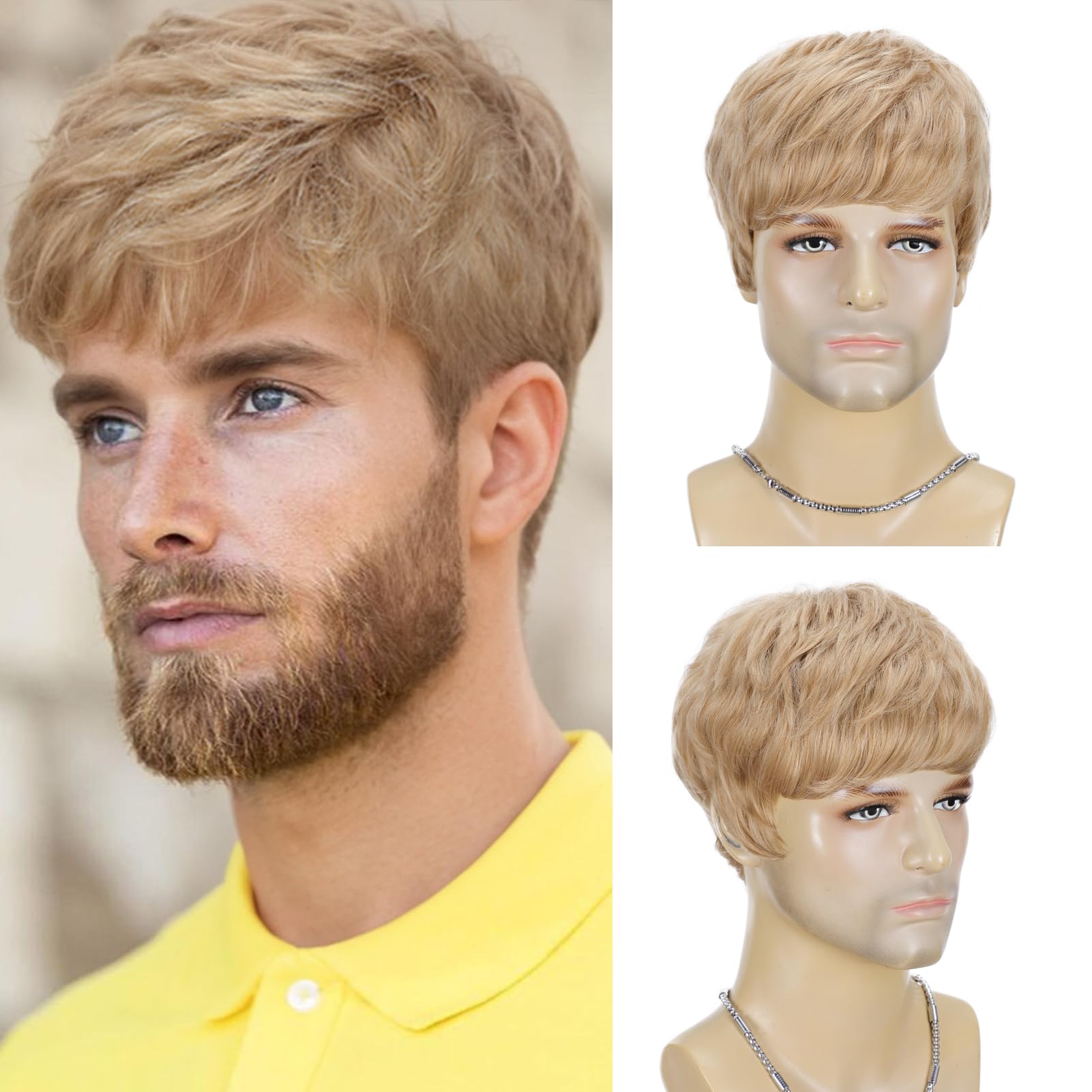 Perruque Courte Homme Cheveux Humains Dark Blond - Perruque Naturelle Modèle Quentin 8 - Neuf Avec Étiquettes
