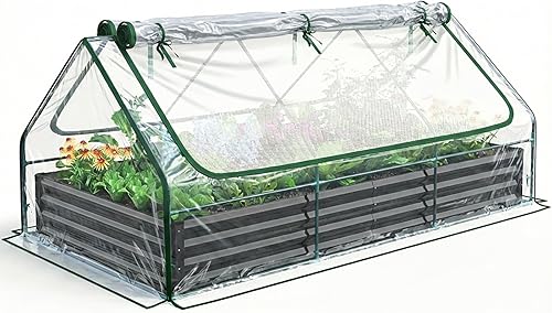 Miniatura 11 de Quictent juego de cama de cultivo elevada de acero galvanizado extragrueso, 4 x 3 x 1 pie, uso dual, con invernadero, con 2 grandes ventanas