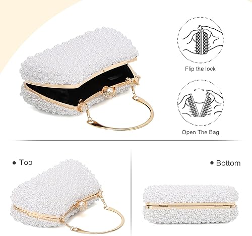 Miniatura 4 de Oweisong Bolsos de mano de perlas blancas para mujer, para boda, novia, perla, noche, fiesta, cartera de embrague, bolso de mano