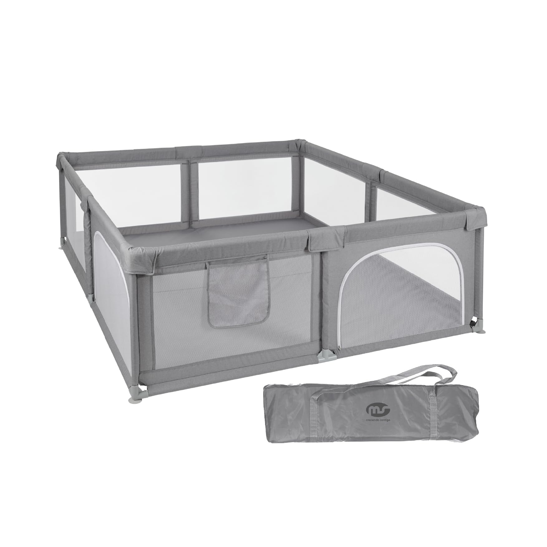 MS BabyWrld - PARC DE JEUX OXFORD - XXL - 200x180 - Parc pour bébé pliable | Aire de jeux pour bébé | Sécurisé | Avec ouvertures zippées et fenêtres en filet | Sac de transport
