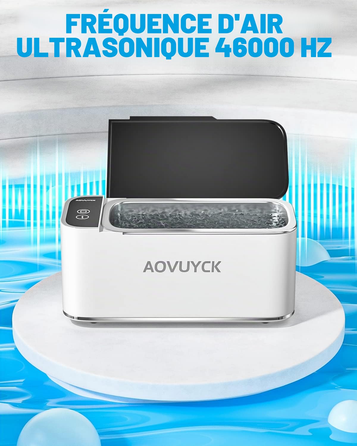 46000Hz Nettoyeur Ultrasons avec 4 Modes de Nettoyage, Fonction Tactile, Bac Ultrasons en Acier Inoxydable et ABS, Ultrasonic Cleaner avec Affichage à LED pour Montres, Bijoux, Collier, 500ml
