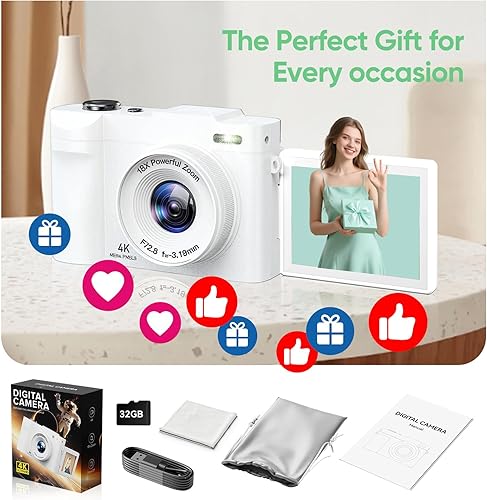 Miniatura 7 de Cámara digital 4K para fotografía - Cámara de videografía de enfoque automático de 50 MP con pantalla abatible de 2.8 pulgadas, zoom digital 18X