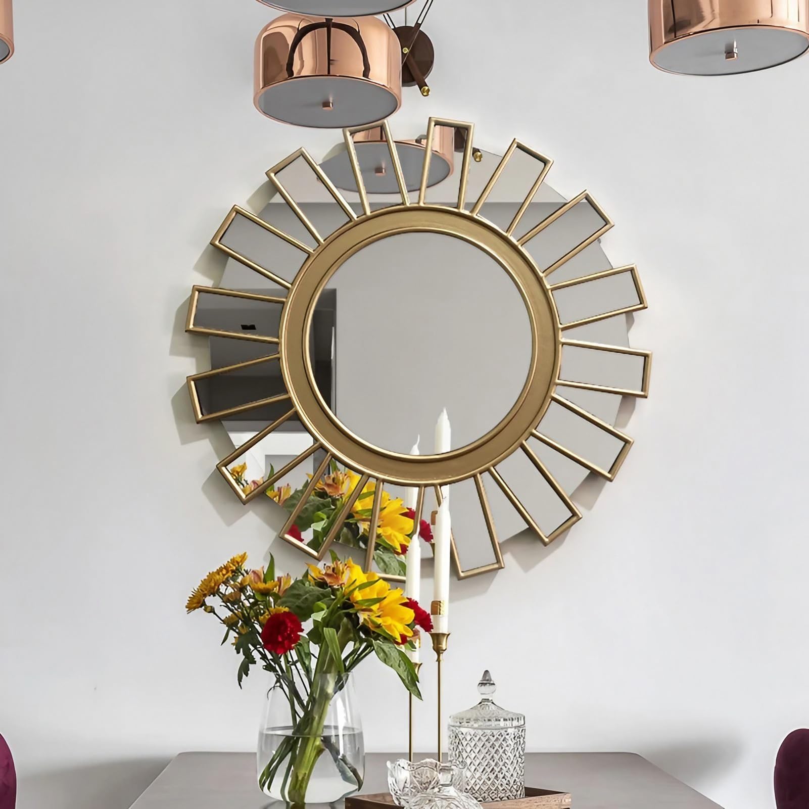 FGXHHS Decorative Wall Mirror, 32 inch Large Round Mirror for Decor,Sunburst Bedroom Bathroom Entryway