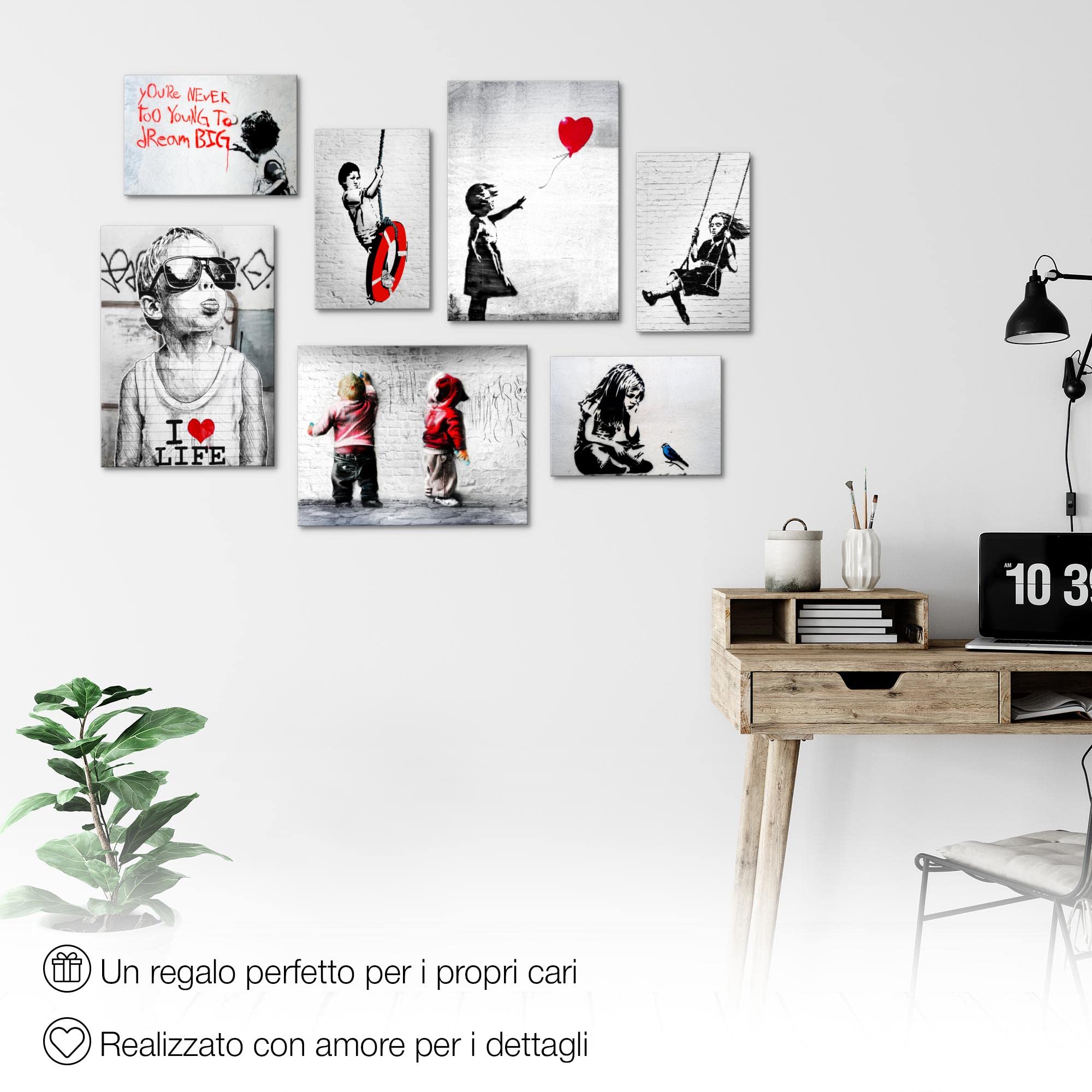 Quadri Banksy Collage - Set 7 Pezzi Su Tela Pronti Da Appendere | Stampa Moderna Senza Cornice - Foto 4