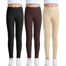Auranso Girls Leggings Kids Basic Solid Full Length Cotton Tights Pants 2-14 Years