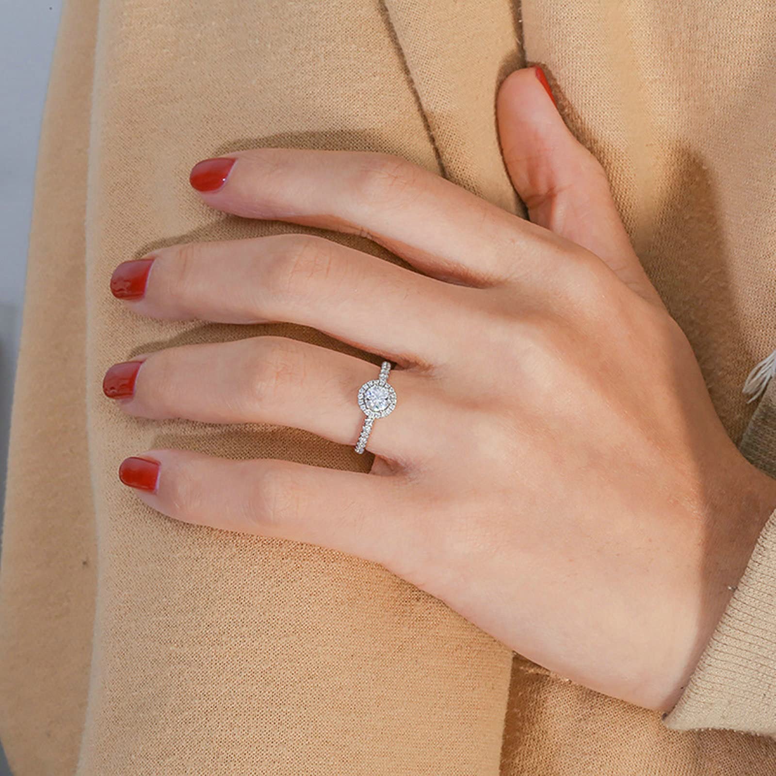 Set di anelli di fidanzamento 14 carati per le sue fedi nuziali in moissanite bianca in oro bianco 0,4 ct di forma rotonda per le donne, Nessuna pietra preziosa