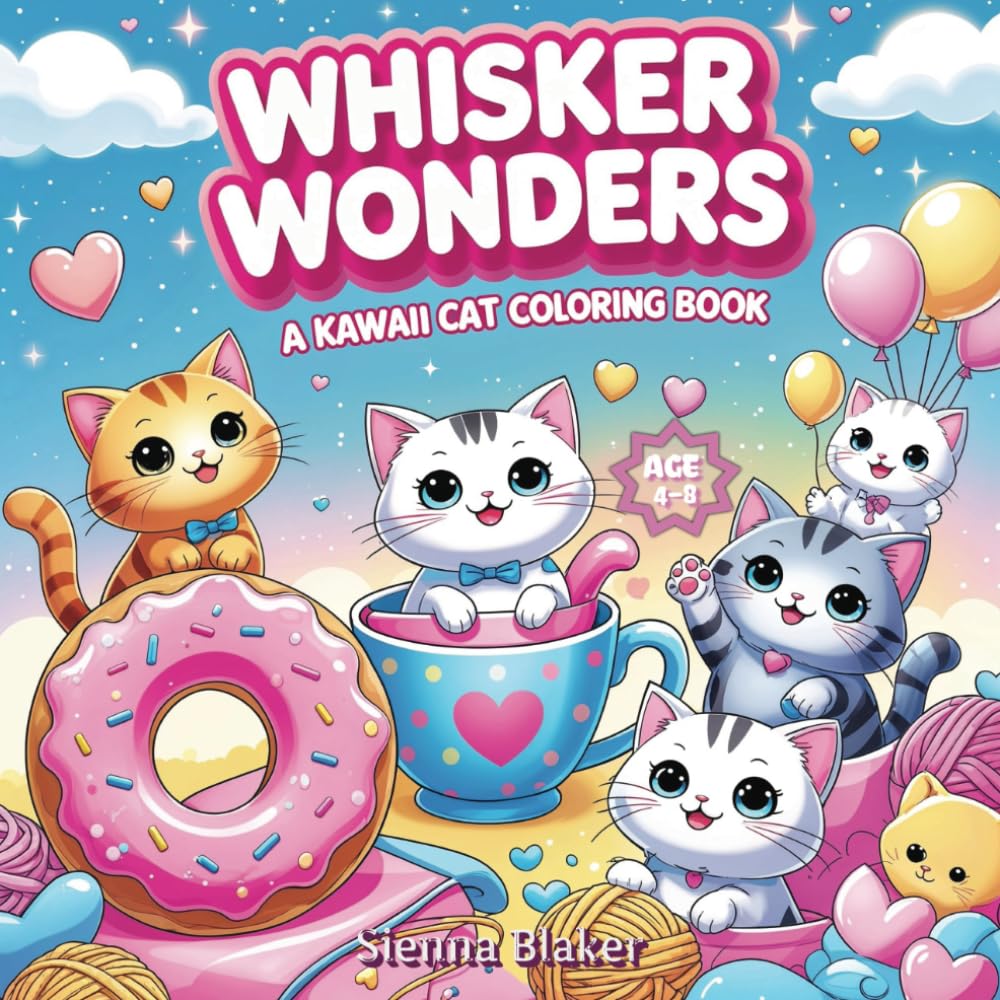 Whisker Wonders – A Kawaii Cat Coloring Book: Super Cute Kawaii Cats: Adorable and Easy Coloring Pages for Kids