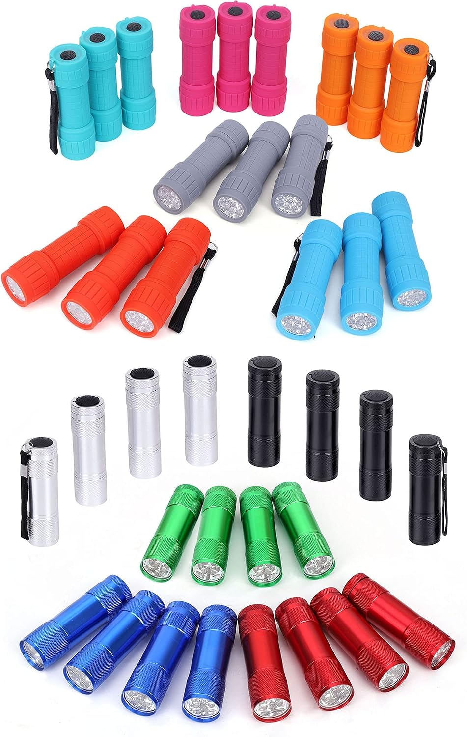 FASTPRO 38-Pack Flashlight Set,Included 20-Pack Aluminum 6-LED Flashlights and 18-Pack 9-LED Mini Flashlights