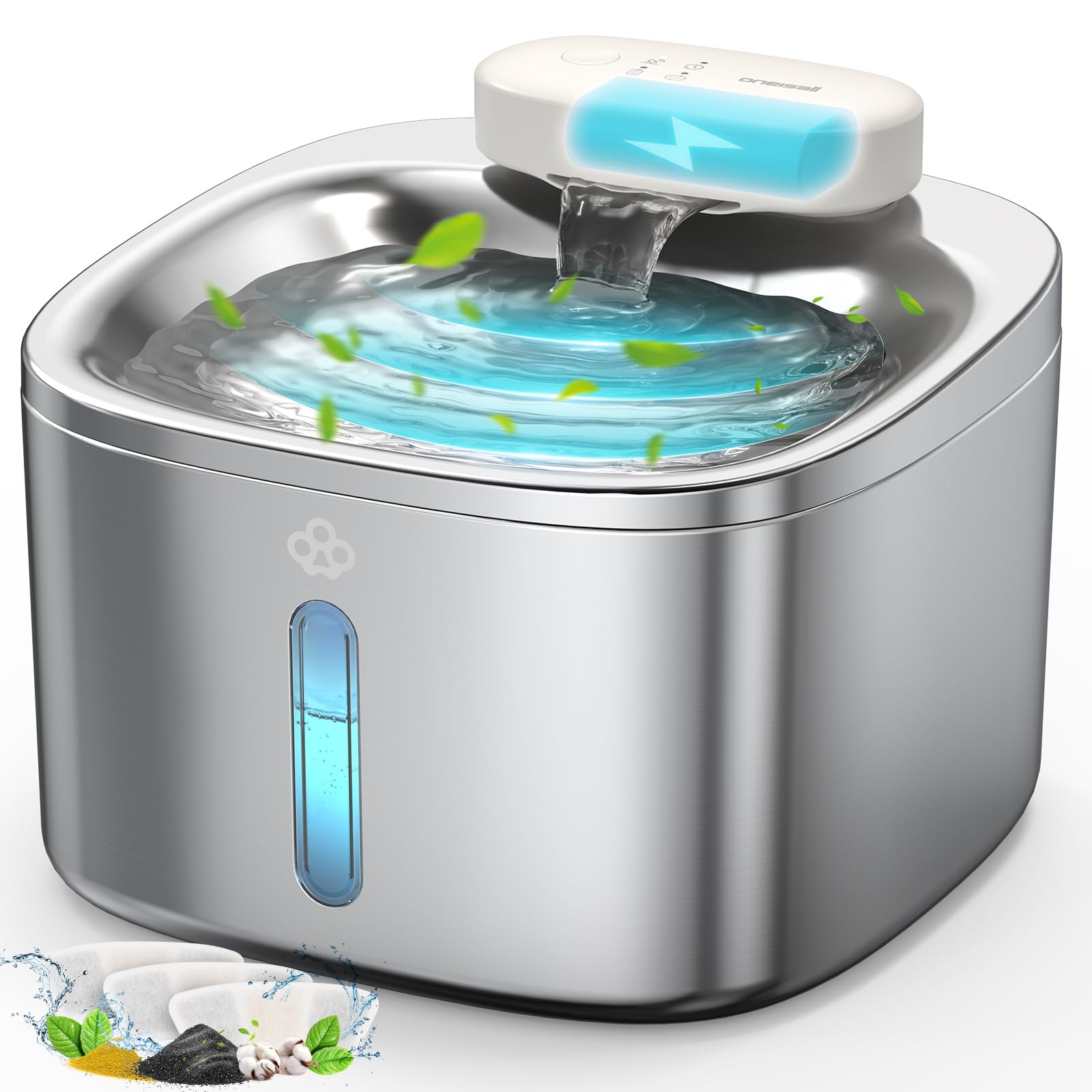 oneisall Wireless Cat Water Fountain,3.5L Stainless Steel Cat Fountain Dishwasher Safe,Quiet 5000mAh Cordless Battery Operated Pet Water Fountain,Pet Drinking Fountain with Motion Sensor
