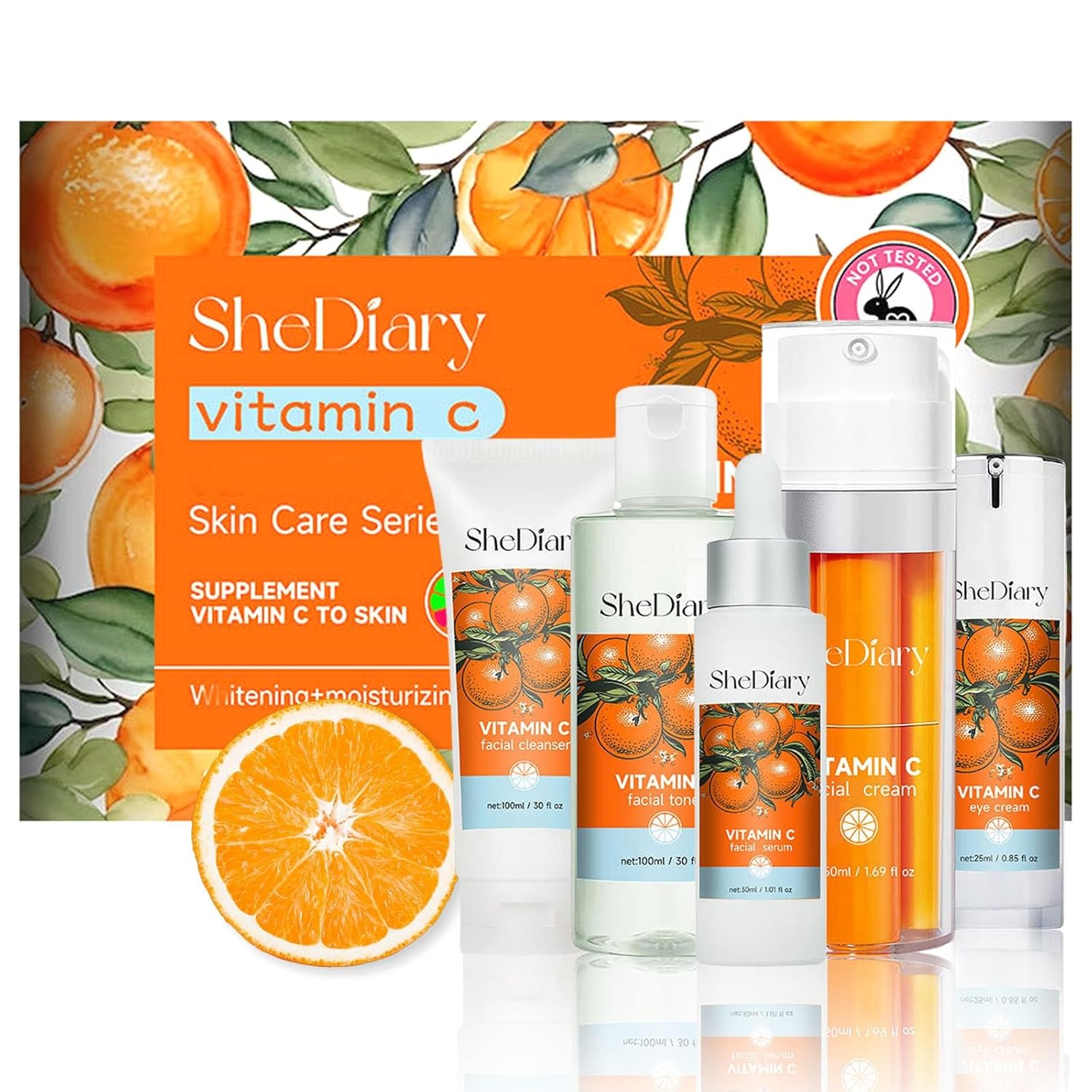Vitamin C Skincare Routine Set Women Beauty Gift, 5-Step Skin Care Kit, Hydrate,Oil Control,Pore Shrinking, Facial Skin Care Set & Kits, Teen Skin Care Kit Cleanser, Toner, Serum, Cream, Eye Cream