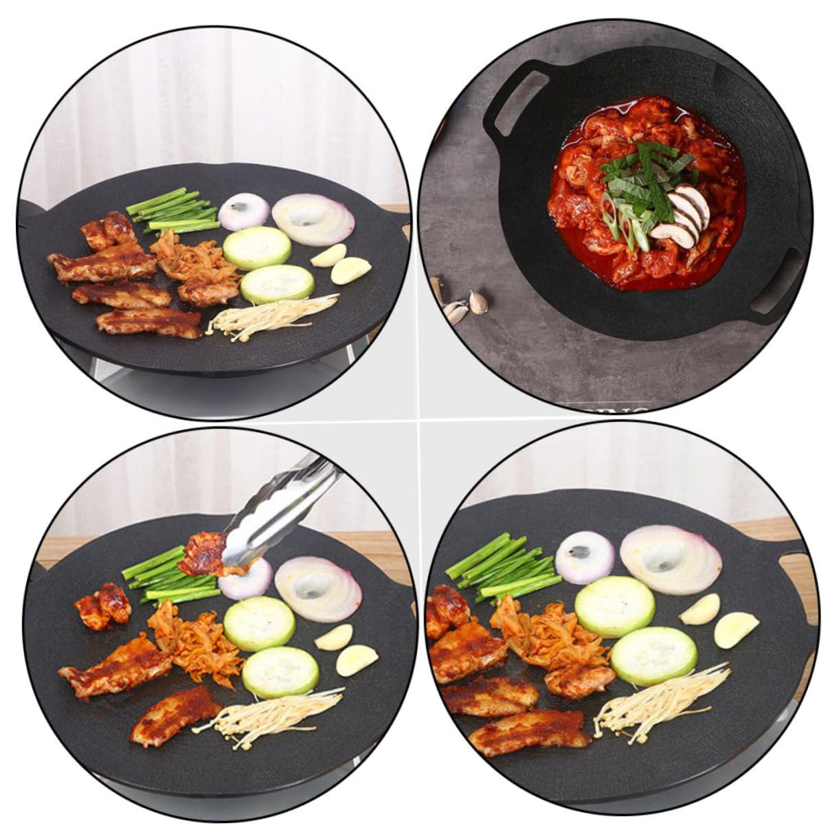 Garneck Piastra Grill Antiaderente da Barbecue, Vassoio Rotondo Nero