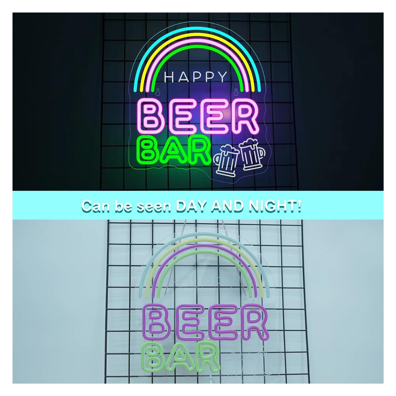 Decoración Lámparas Letrero De Neón Happy Beer Bar Con Luz LED Regulable Y Alimentación Por USB Para Bar, Pub, Fiesta, Club, Decoración De Pared, 45cmx42cm