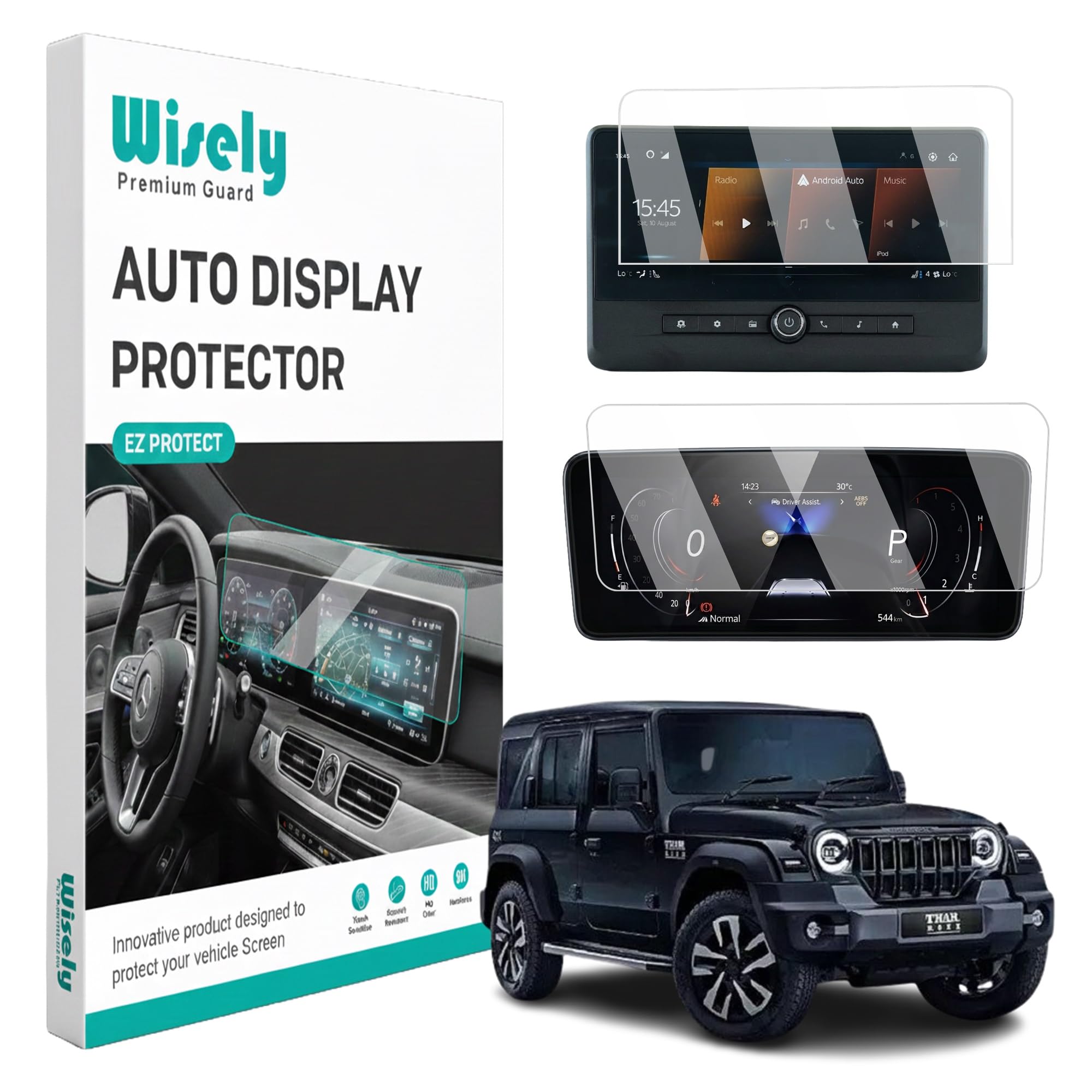 Wisely 2Pcs - Screen Guard for MAHINDRA THAR ROXX Car - 10.25 INCH DISPLAY INFOTAINMENT + 10.25 INCH INSTRUMENT CLUSTER Protector Fit AX3L AX5L AX7L - Stereo Accessories - Touch Responsive - HD Clear-image-6