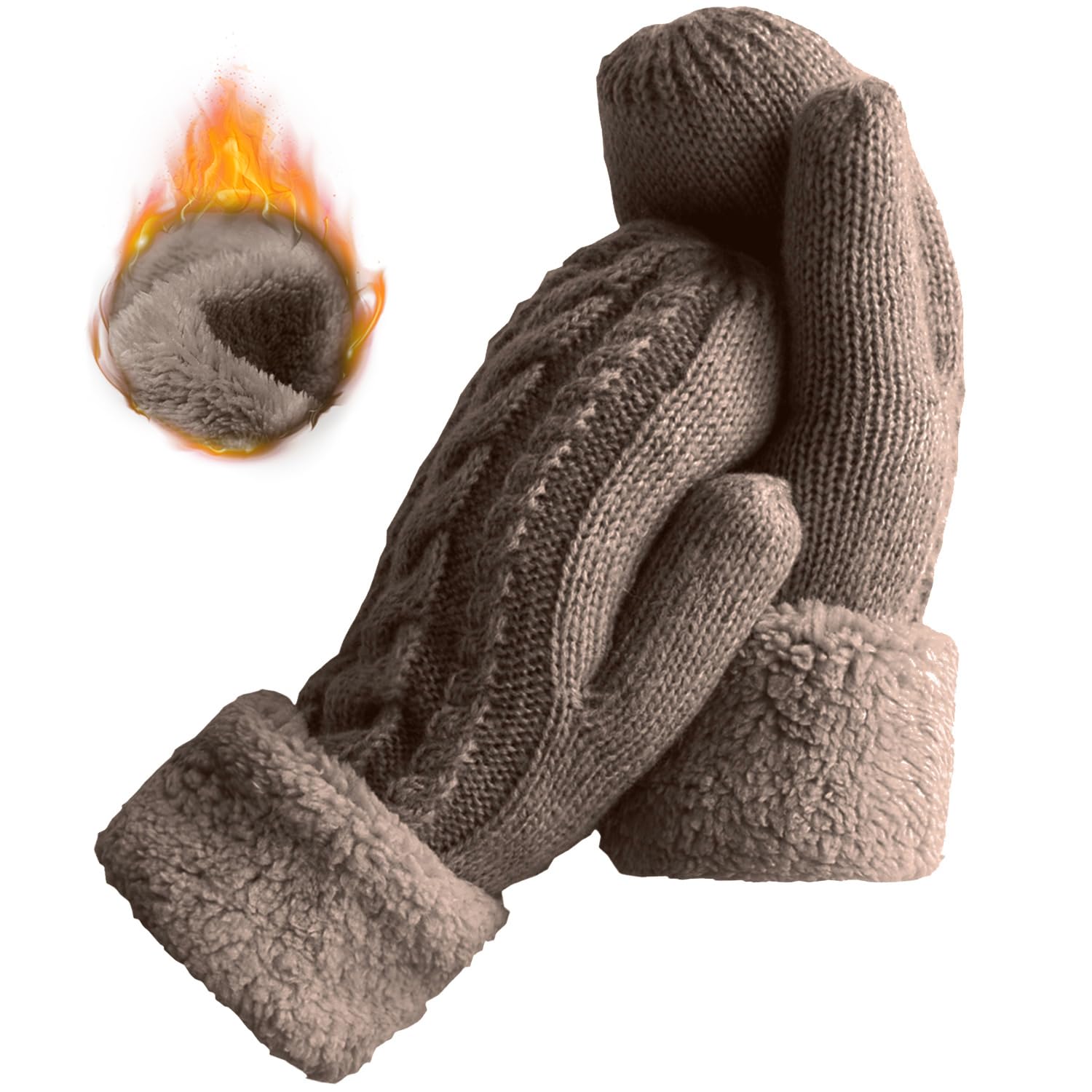 Women's Winter Gloves Warm Lining - Cozy Wool Knit Thick Gloves Mittens