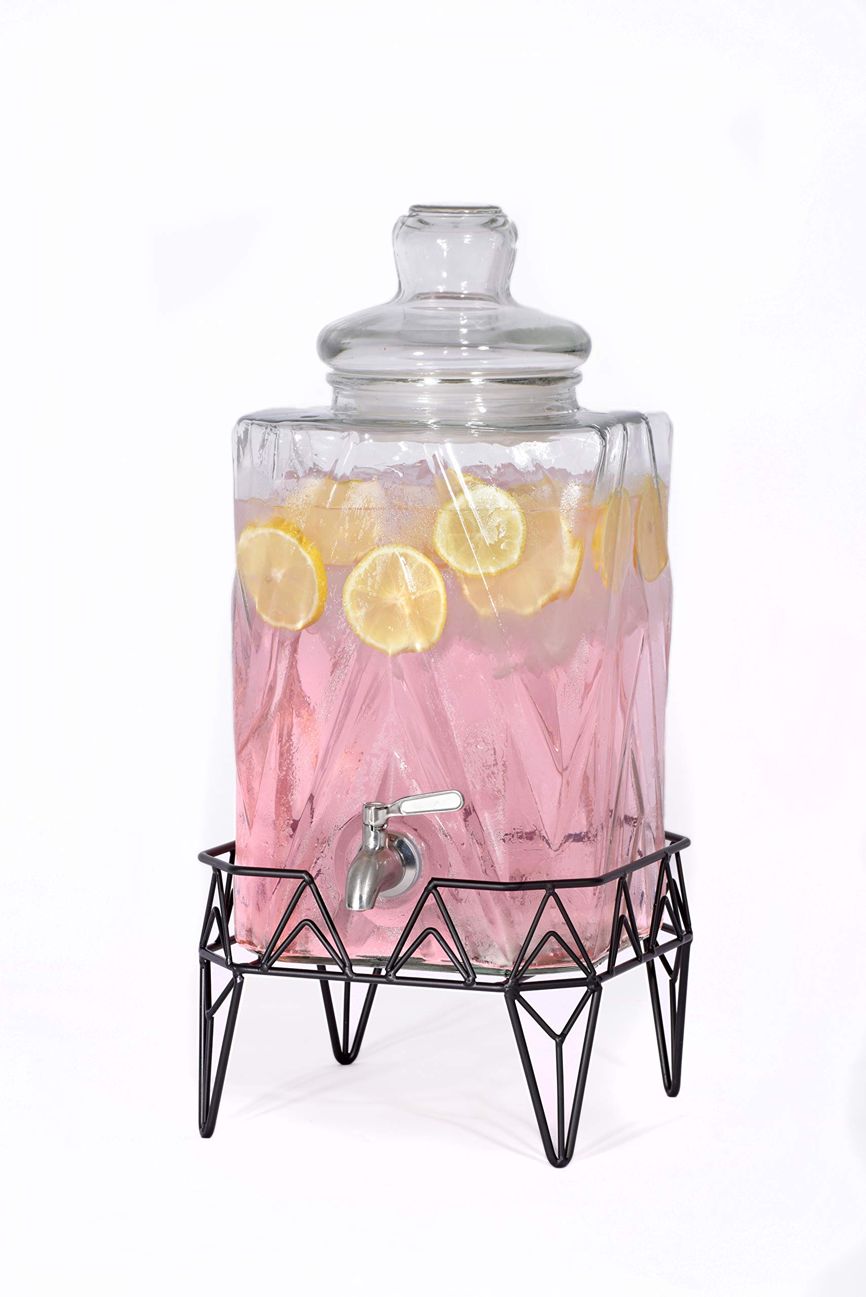 Glacial Ice Design Glass Beverage Dispenser with SS Spigot and Stand - 2.5 Gal